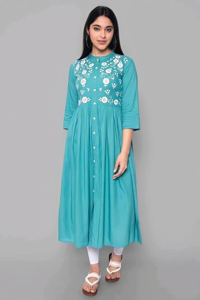 Women Printed Cotton Rayon A-line Kurta Price in India