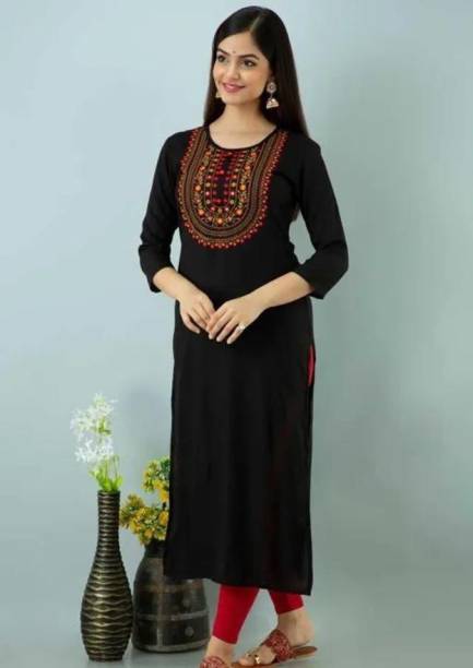 Women Solid Viscose Rayon A-line Kurta Price in India