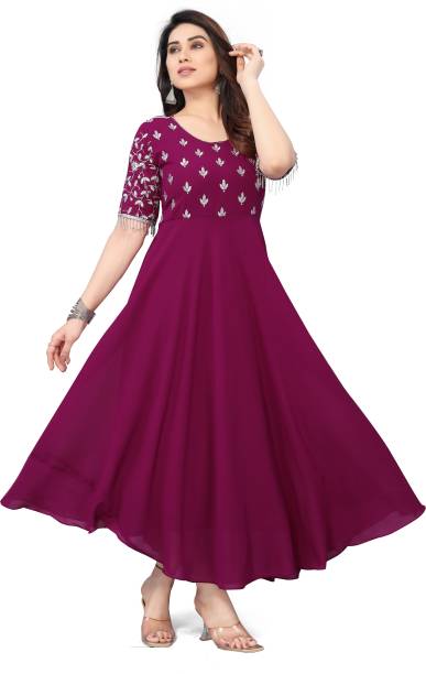 Women Embroidered Georgette Gown Kurta Price in India