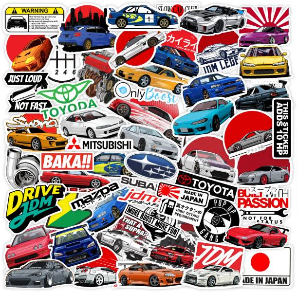 CodersParadise Pack of 55 JDM Japanese Racing Cars Vinyl Sticker for Laptop, Phone, Bottle Non-Terable Laptop Decal 15.6 Price in India