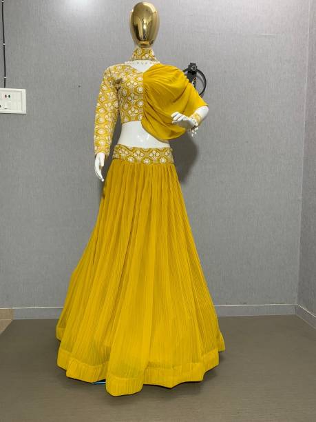 Embroidered Stitched Lehenga & Crop Top Price in India