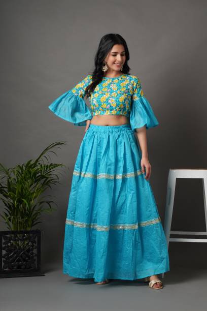 Floral Print Stitched Lehenga & Crop Top Price in India