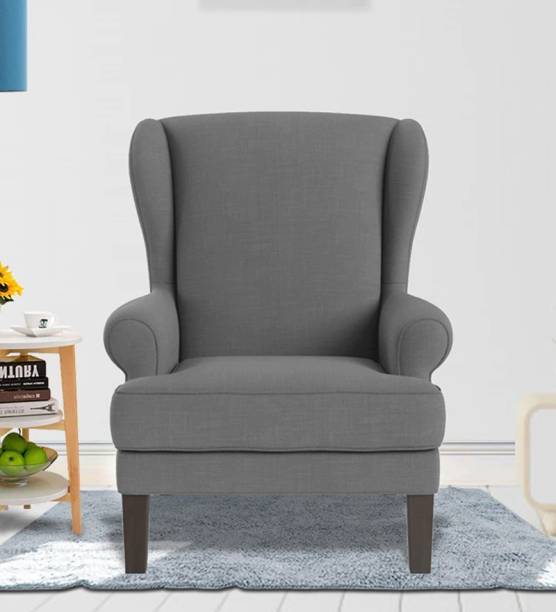 Torque Chicago 1 Seater Upholstered Wing Chair For Living Room - Grey Solid Wood Living Room Chair