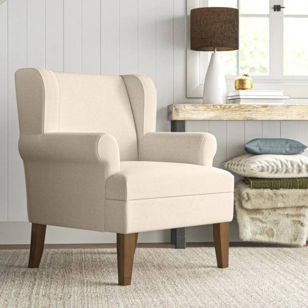 Torque Maria 1 Seater Upholstered Wing Chair For Living Room - Beige Solid Wood Living Room Chair