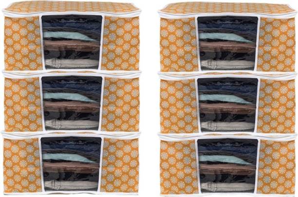 Beyond Imagine New Non Woven Patti Design Wardrobe organizer with transparent window Quilted saree Cover Bag Orange Pack Of 6