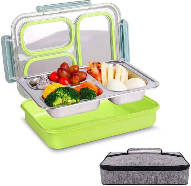 Srxes 304 Stainless Steel Lunch Box for Office Men With Insulated Bag 3 Containers Lunch Box