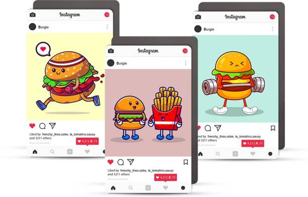ULTRA 3D Lenticular Instagram Fast food post Cartoon Theme Fridge Magnet Pack of 3