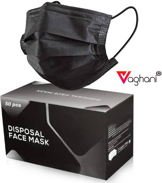 Vaghani 50Pcs Black Polluation Mask Meltblown Mask With Nose Pin 3 Ply Polluation Mask 50 Pcs ( Black )( 75 Gsm )( Best Quality ) Surgical Mask With Melt Blown Fabric Layer