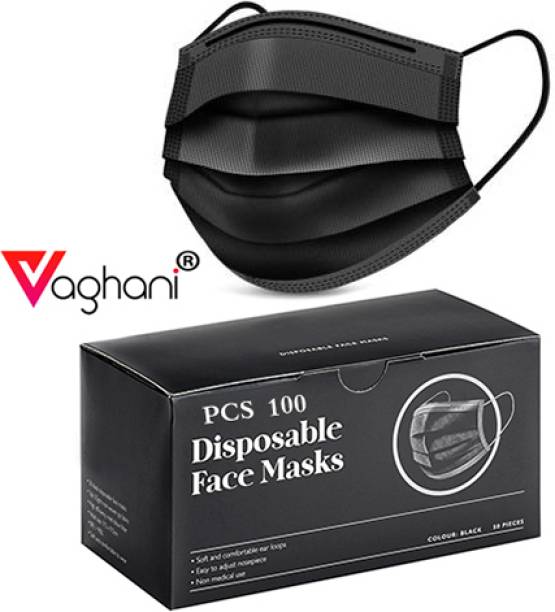 Vaghani 100 Pcs Black Nose Pin Disposable Iso 3 Ply Pharmaceutical Polluation Mask 3 Ply Surgical Mask 100 Pcs ( Black )( 75 Gsm )( Primium ) Surgical Mask With Melt Blown Fabric Layer