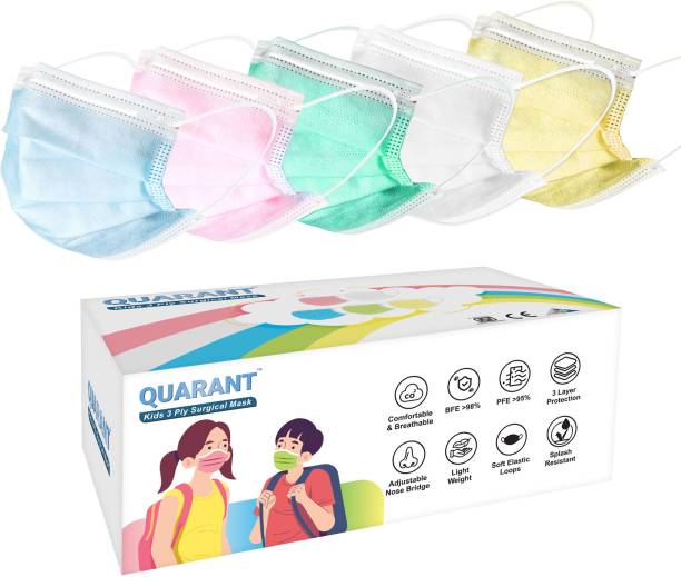 QUARANT Kids 3 Ply Surgical Meltblown Face Mask for Boys & Girls Aged 5 to 12 Years KSM-RC Water Resistant Surgical Mask With Melt Blown Fabric Layer