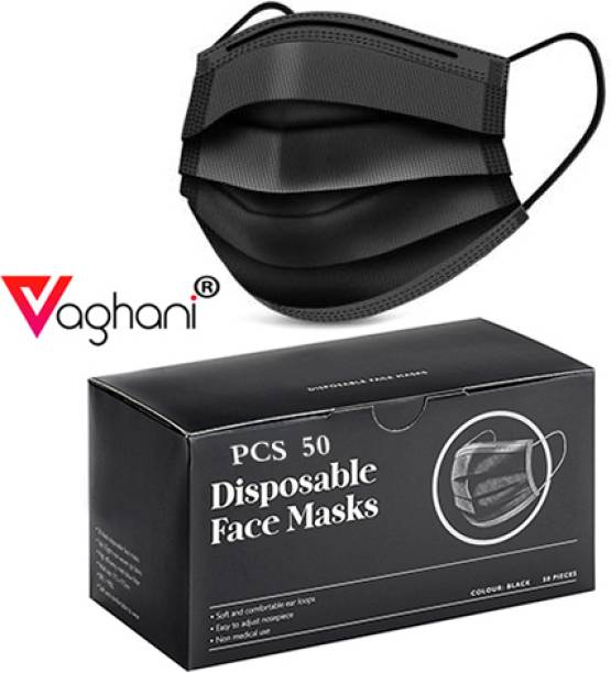 Vaghani 50 Pcs Black Nose Pin Disposable Iso 3 Ply Pharmaceutical Polluation Mask 3 Ply Surgical Mask 50 Pcs ( Black )( 75 Gsm )( Primium ) Surgical Mask With Melt Blown Fabric Layer