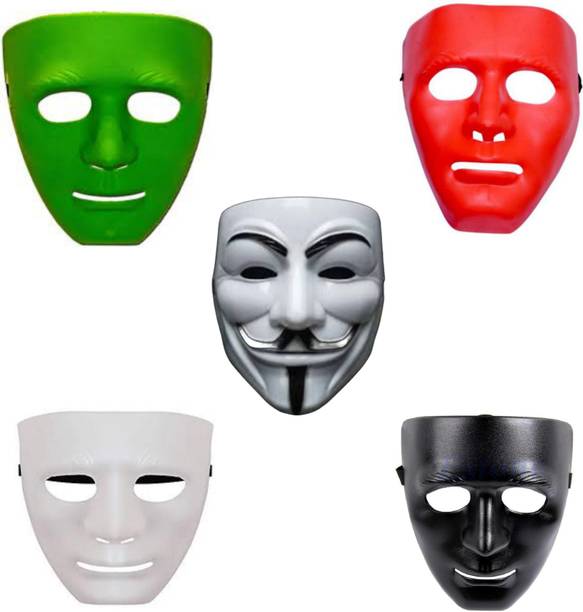 yubirth v for vendetta solid stylish party mask with stone man 4 colour pack of 5 Decorative Mask