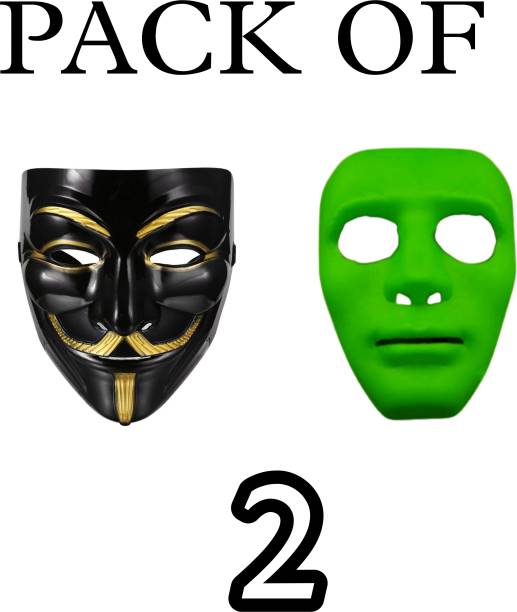 yubirth v for vendetta solid stylish party mask pack of 2 green stone black vendetta Decorative Mask