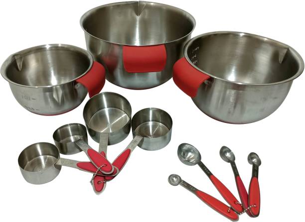 KOnline Stainless Steel Kitchen Set With Soft Grip Handle Pack of 11 Measuring Cup