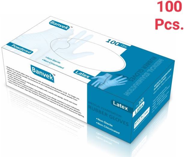 Banvek Latex Medical Examination Disposable Powdered Hand Gloves - Pack of 100 Latex Examination Gloves
