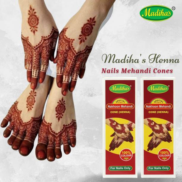 MADIHA’S Premium Henna Nails Cone (Small) Pack of 24 (8gm each) Natural Mehendi