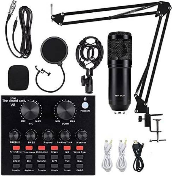 Digimore Condenser Microphone Bundle, BM-800 Mic Kit with Live Sound Card, Adjustable Mic Aux