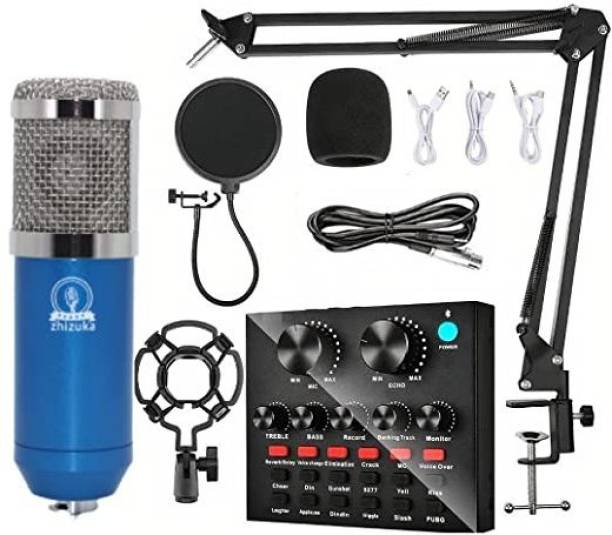 zhizuka Condenser Microphone with V8 Sound Card | Recording, Stream, Podcast & Broadcast Microphone