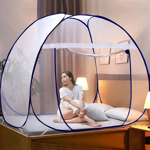 credicus Polyester Adults Washable Polyester Adults Foldable Double Bed Net with Ventilation Visibility & Saviours Mosquito Net