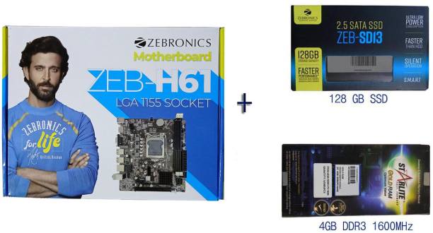 ZEBRONICS H61+128 SATA GB SSD + 4GB starlite DDR3 RAM Combo set Motherboard