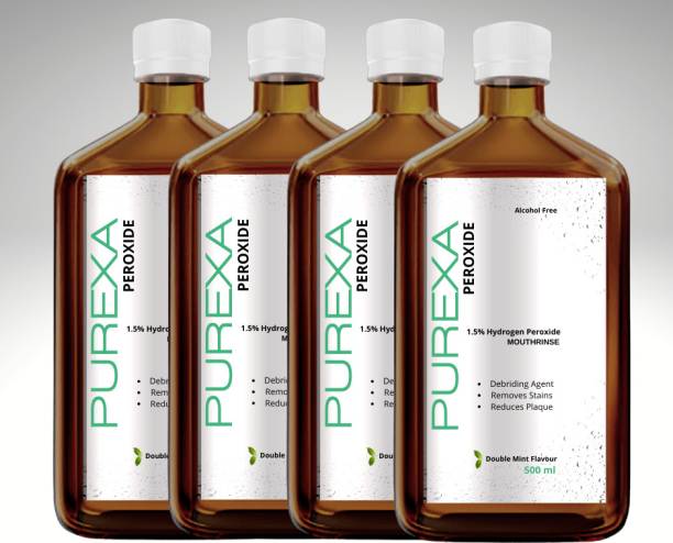 PUREXA Peroxide (Pre-Procedural Rinse) - 500 ml X 4 , Debriding Agent, Removes Stains, Heals effectively, Whitens Teeth, Improves Oral Hygiene & Antibacterial Mouthwash