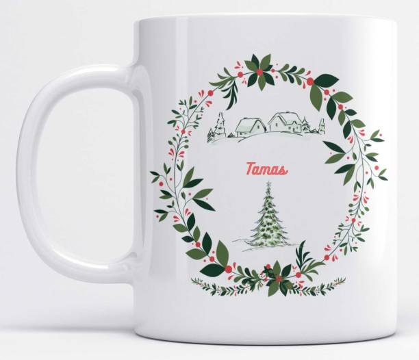 LOROFY Name Tamas Printed Christmas Design White Ceramic Coffee Mug