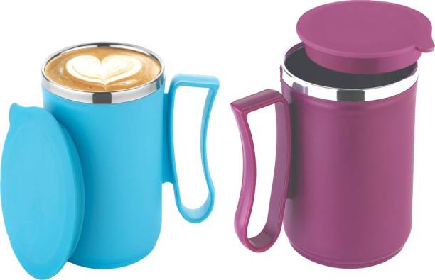 Thiwa Coffee/Tea/Milk Lid Cup Unbreakable Double Wall Hot and Cool StainlessSteel mug Plastic, Stainless Steel Coffee Mug