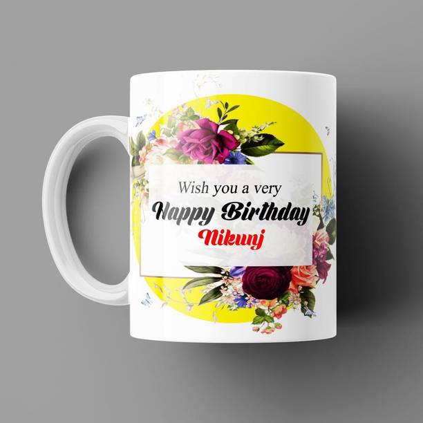 Beautum Happy Birthday Nikunj Name Model No: YHB14609 White Ceramic Coffee Mug