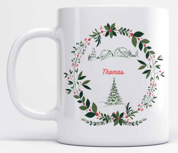 LOROFY Name Thomas Printed Christmas Design White Ceramic Coffee Mug