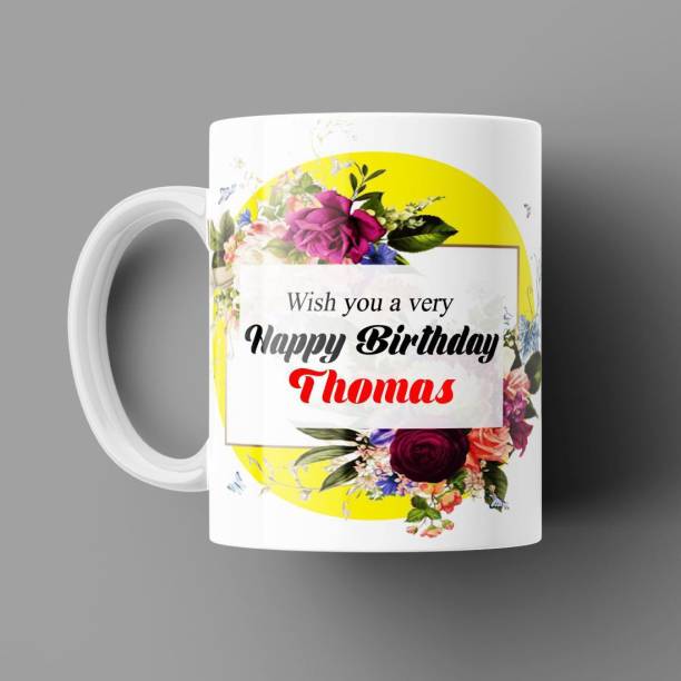 Beautum Happy Birthday Thomas Name Model No: YHB22192 White Ceramic Coffee Mug