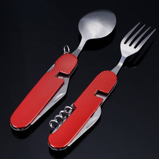 ingenious-gadgets 7 In1 Multi-Function Tool Foldable Spoon Fork Set, Detachable Spoon and Fork, 5 Swiss Army Knife