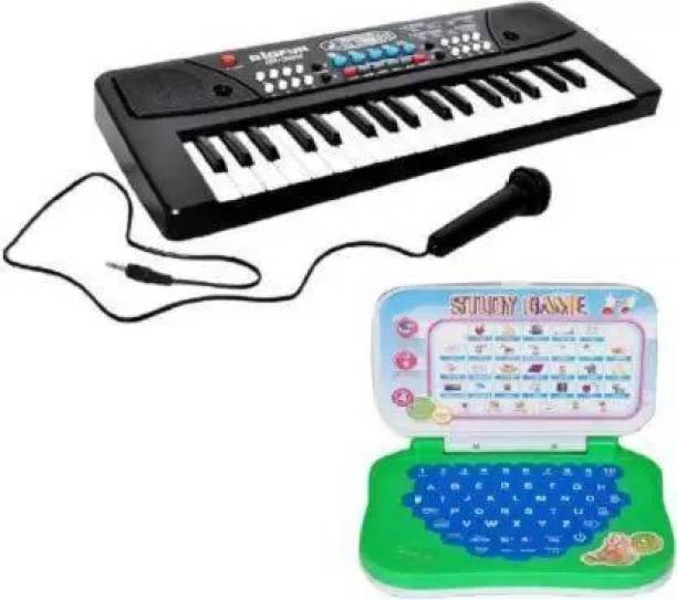 SNM97 Musical Key 37 Piano Keyboard Toy for Kid Mic Record Best Gift for Boy Girl combo Learning 37 Key Piano Keyboard & mini laptop for kids Analog Portable Keyboard