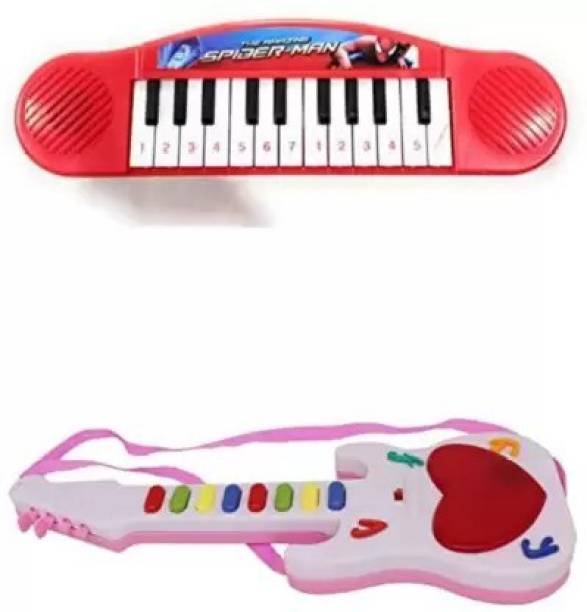MOCK LEE combo Mini Piano Keyboard & Mini Guitar Musical Rhymes Sound And 3D LED Light
