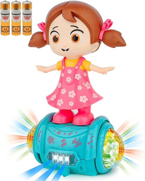 Kidz N Toys Dancing Rotating Girl with 3D Lights and Music Doll for Kids