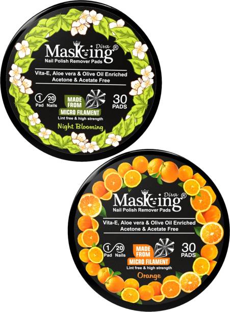 MasKing Nail Polish Remover Wipe Tissue Wet Round Pads (Orange and Night Blooming) Pack of 02