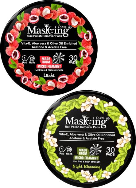 MasKing Nail Polish Remover Wipe Tissue Wet Round Pads (Litchi and Night Blooming) Pack of 02