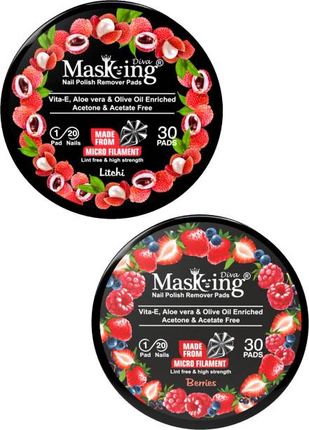 MasKing Nail Polish Remover Wipe Tissue Wet Round Pads (Litchi and Berries) Pack of 02