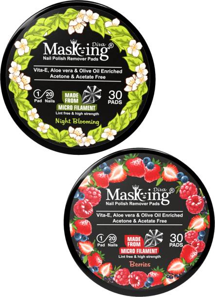 MasKing Nail Polish Remover Wipe Tissue Wet Round Pads (Berries and Night Blooming) Pack of 02
