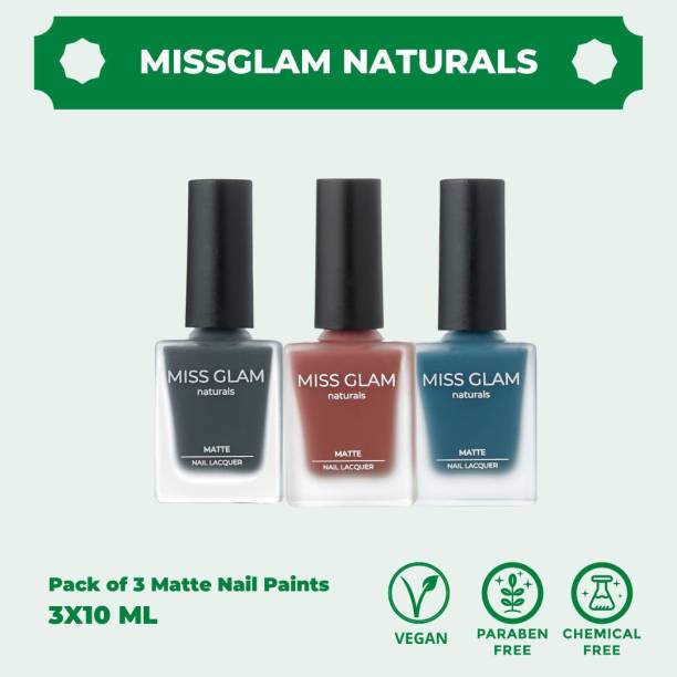 MissGlam Naturals 100% Vegan Pack of 3 - Matte Nail Polishes Multicolor