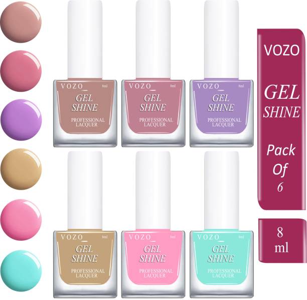 VOZO Rich Nail Polish Long Lasting HD Shine Latest Shades Collection Set of 6(VT-2) Rosy Brown, English lavender, Mauve Purple, Nude, Baby Pink, Soft Cyan