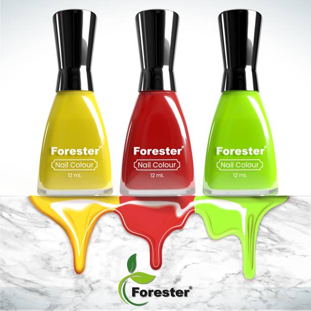 forester Beauty Long Stay Nail Pent Multicolor Pack of 3 YELLOW, LIME GREEN, RED