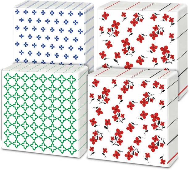 KRESSA Paper Napkins Printed | 2 Ply Printed Tissue Paper Napkins Pack of 4 Multicolor Paper Napkins
