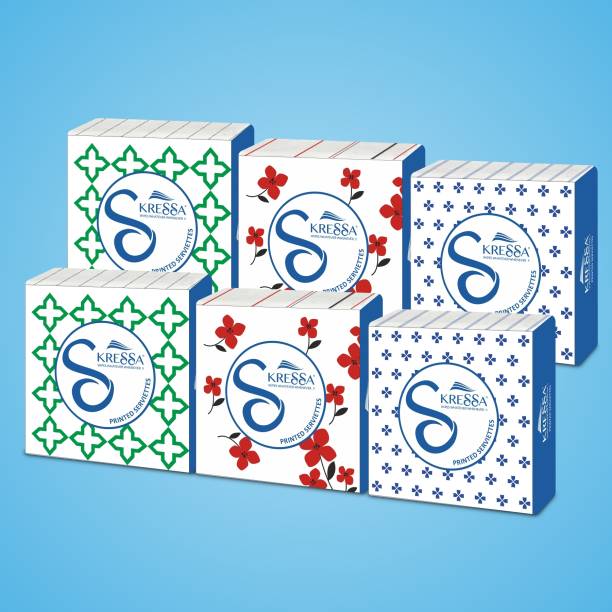 KRESSA Paper Napkins Printed | 2 Ply Printed Tissue Paper Napkins Pack of 6 Multicolor Paper Napkins