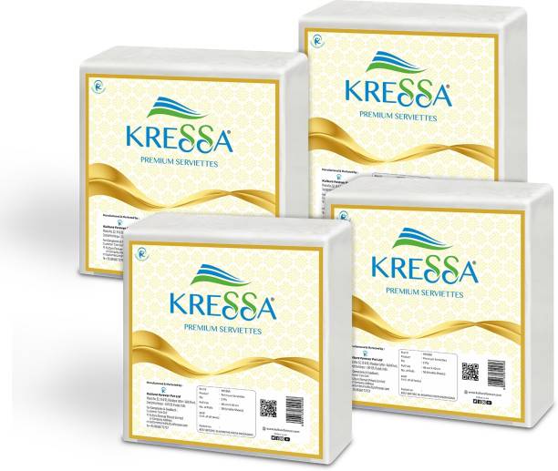 KRESSA 40X40 Premium Tissue Serviettes | Paper Napkins | Table Top Napkins Total 200 Pulls Pack of 4 100% Natural Virgin Pulp White Paper Napkins
