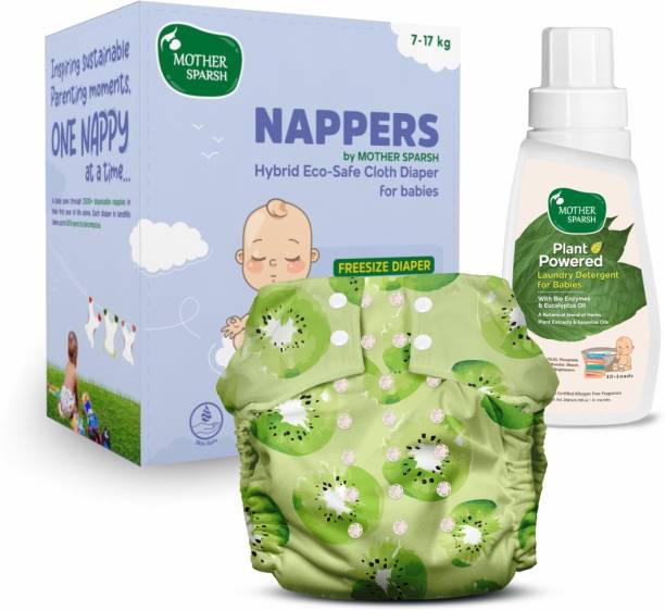 Mother Sparsh Nappers Reusable Cloth Diaper +1 Soaker Pad With Baby Detergent 200ml-Krazy Kiwi