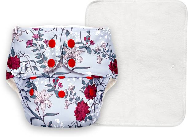 Superbottoms Basic Certified Soft Fleece Lined Pocket Cloth Diaper with 1 Wet-Free Insert (FreeSize Reusable Adjustable Cloth Diaper,Fits from 5-17 kg, Red Flowers)
