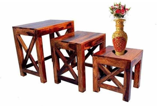 FURNISQUARE Sheesham Wood Nesting Tables for Living Room Set of 3 |Nesting Table|Stools Solid Wood Nesting Table