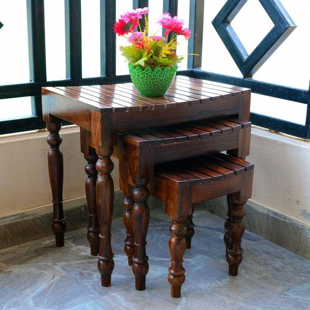 WayWood Sheesham Wood Nesting Tables for Living Room Set of 3 |Nesting Table|Stools Solid Wood Nesting Table
