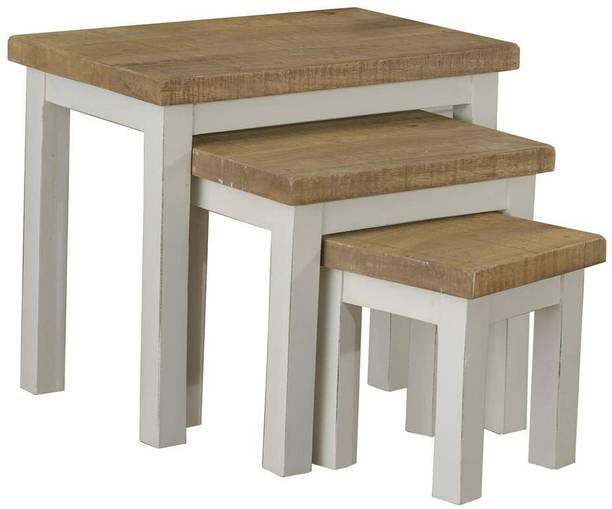 Geetanjali Decor Stool Set of 3 Handmade Stool with White Legs Top Nesting Table Set of 3 Stools Solid Wood Nesting Table