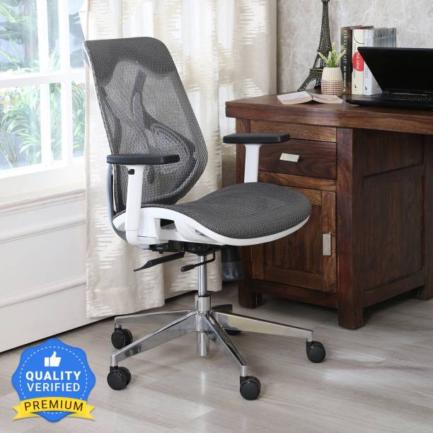 MISURAA Xenon White Mid Back Adjustable Lumbar Chair | Height Adjustable and Tilt Locking | Cast Aluminium Base with High Quality Gas Lift Nylon Office Executive Chair
